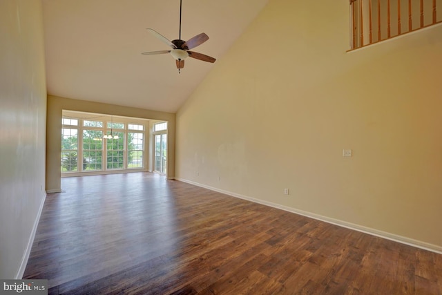 2 N Cummings Dr, Middletown, DE 19709 - spare room with high vaulted ceiling, dark wood finished floors, and ceiling fan