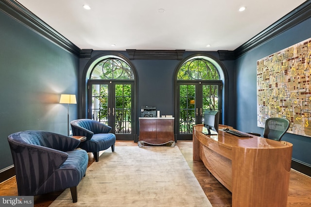 3801 52nd St NW, Washington, DC 20016 - home office featuring ornamental molding, recessed lighting, and wood finished floors