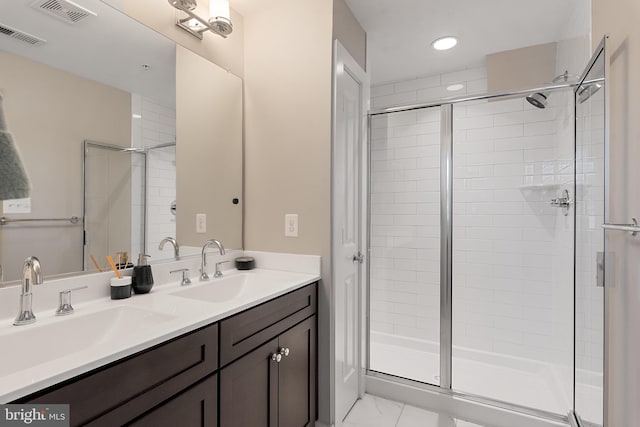 103 Norma Aly, Annapolis, MD 21403 - bathroom with a stall shower, double vanity, marble look tile flooring, and recessed lighting