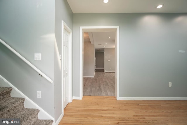 214 Crooked Ln, King Of Prussia, PA 19406 - corridor with wood finished floors, stairway, and recessed lighting