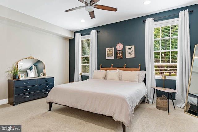 311 W 3rd Ave, Conshohocken, PA 19428 - bedroom featuring light colored carpet, recessed lighting, and a ceiling fan
