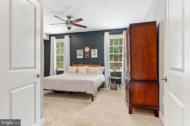 311 W 3rd Ave, Conshohocken, PA 19428 - bedroom with light colored carpet, recessed lighting, and ceiling fan