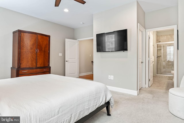 311 W 3rd Ave, Conshohocken, PA 19428 - bedroom featuring ensuite bath, recessed lighting, light colored carpet, and ceiling fan