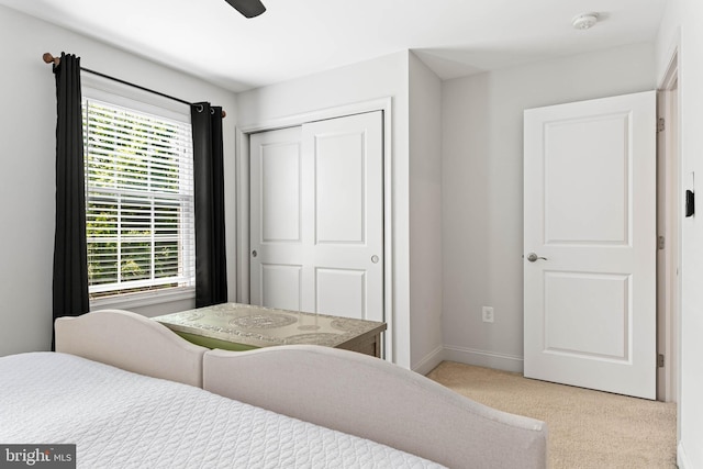311 W 3rd Ave, Conshohocken, PA 19428 - bedroom featuring multiple windows, light carpet, a closet, and a ceiling fan
