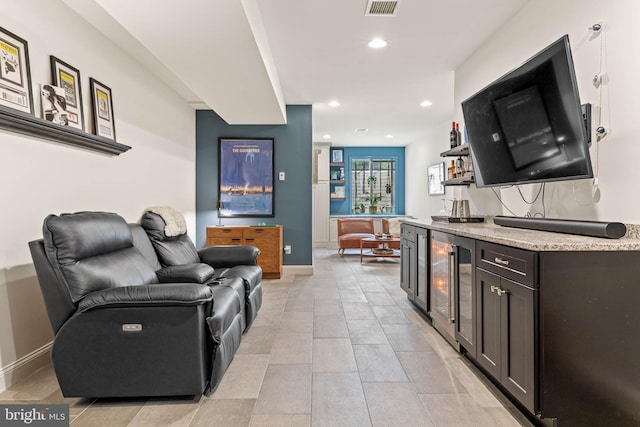 311 W 3rd Ave, Conshohocken, PA 19428 - living area with wine cooler, recessed lighting, and bar area
