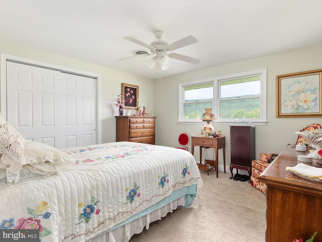 5409 Greenspring Valley Rd, Green Spring, WV 26722 - bedroom featuring a closet, light carpet, and a ceiling fan
