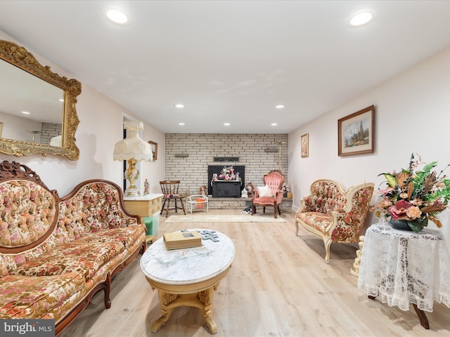 5409 Greenspring Valley Rd, Green Spring, WV 26722 - living area with wood finished floors, recessed lighting, and a brick fireplace
