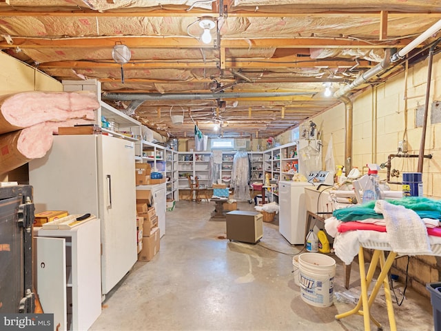 5409 Greenspring Valley Rd, Green Spring, WV 26722 - basement with washer and dryer and freestanding refrigerator