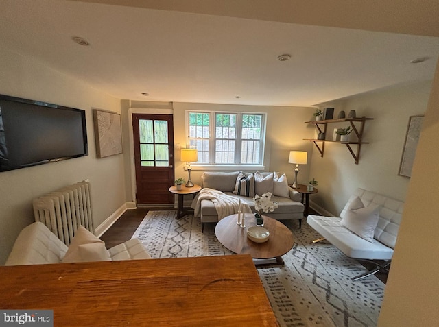 1918 E Albert St, Philadelphia, PA 19125 - living room featuring radiator and wood finished floors