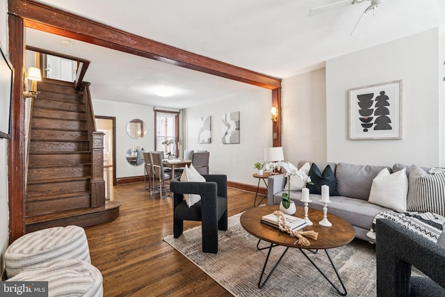 1918 E Albert St, Philadelphia, PA 19125 - living area featuring stairway, wood finished floors, and ceiling fan