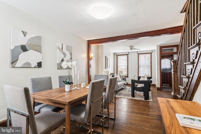 1918 E Albert St, Philadelphia, PA 19125 - dining room featuring dark wood-type flooring, stairway, and ceiling fan