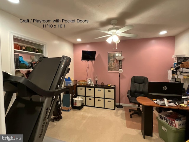 6197 Fishermans Way, Mechanicsville, VA 23116 - office area with ceiling fan, recessed lighting, and carpet floors