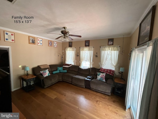 6197 Fishermans Way, Mechanicsville, VA 23116 - living room featuring crown molding, ceiling fan, and light wood finished floors