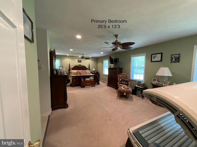 6197 Fishermans Way, Mechanicsville, VA 23116 - bedroom with recessed lighting, light carpet, and a ceiling fan