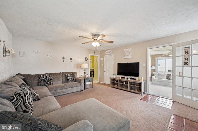 15 Paul Rd, Maple Shade, NJ 08052 - carpeted living room featuring ceiling fan and a textured ceiling