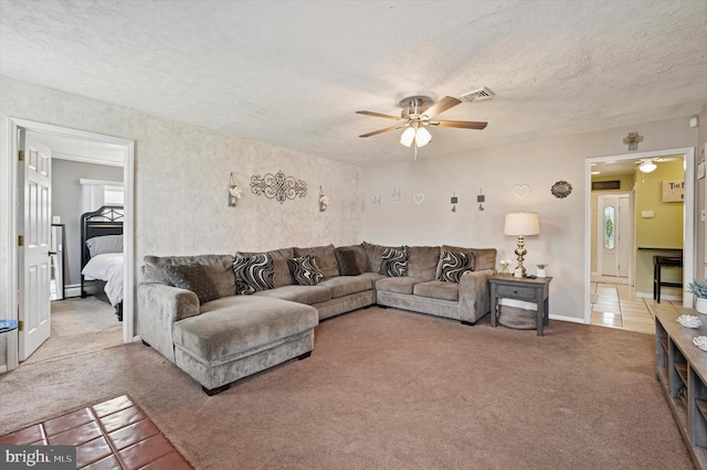 15 Paul Rd, Maple Shade, NJ 08052 - living area with carpet flooring, ceiling fan, and a textured ceiling