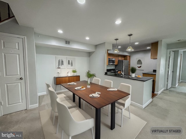 3801 Ridge Knoll Ct Unit 206A, Fairfax, VA 22033 - dining room with light colored carpet and recessed lighting
