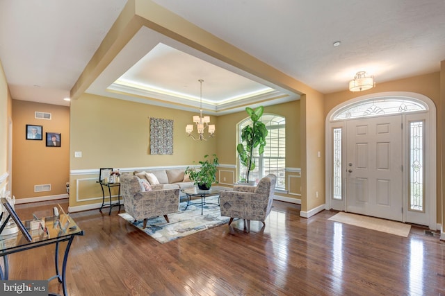 4136 Shanelle Ct Lot 10, Hampstead, MD 21074 - entryway with a chandelier, wood finished floors, and a tray ceiling