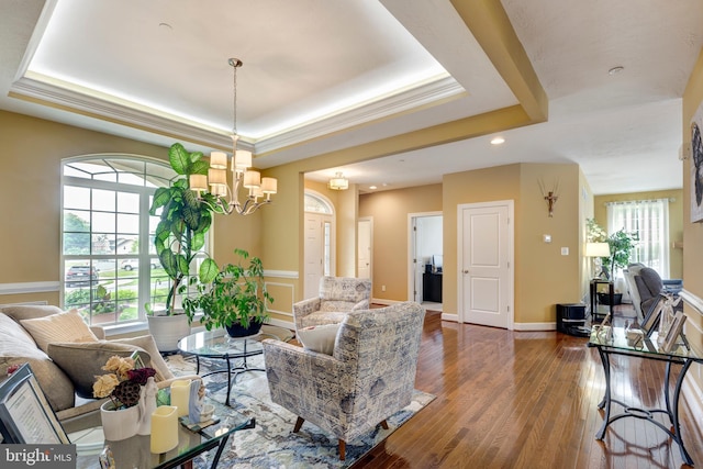 4136 Shanelle Ct Lot 10, Hampstead, MD 21074 - living area with healthy amount of natural light, wood finished floors, recessed lighting, a raised ceiling, and a chandelier