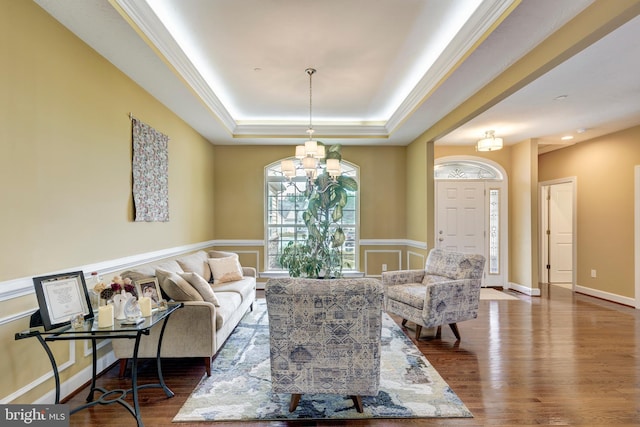 4136 Shanelle Ct Lot 10, Hampstead, MD 21074 - living room featuring a raised ceiling, wood finished floors, and a chandelier