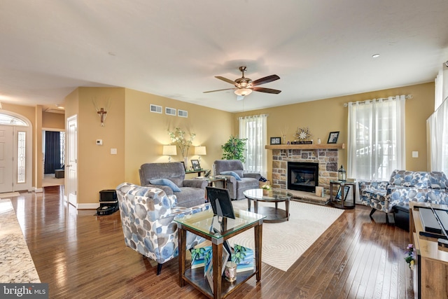 4136 Shanelle Ct Lot 10, Hampstead, MD 21074 - living area with hardwood / wood-style floors, a ceiling fan, and a fireplace