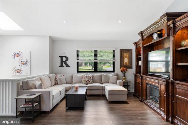 1215 Lorene Dr, Pasadena, MD 21122 - living area with a skylight, dark wood-style flooring, and recessed lighting