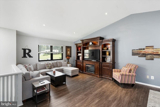 1215 Lorene Dr, Pasadena, MD 21122 - living room with lofted ceiling, dark wood finished floors, and recessed lighting