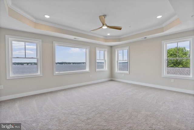 7108 River Drive Rd, Sparrows Point, MD 21219 - carpeted spare room with ornamental molding, a tray ceiling, plenty of natural light, ceiling fan, and recessed lighting