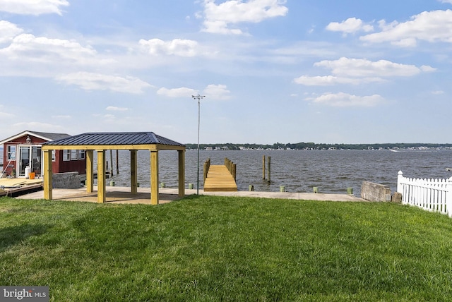 7108 River Drive Rd, Sparrows Point, MD 21219 - dock featuring a water view, a gazebo, and a patio area