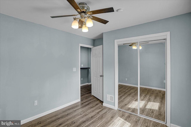 3629 Chestnut St, Reading, PA 19605 - unfurnished bedroom with wood finished floors, a closet, and a ceiling fan