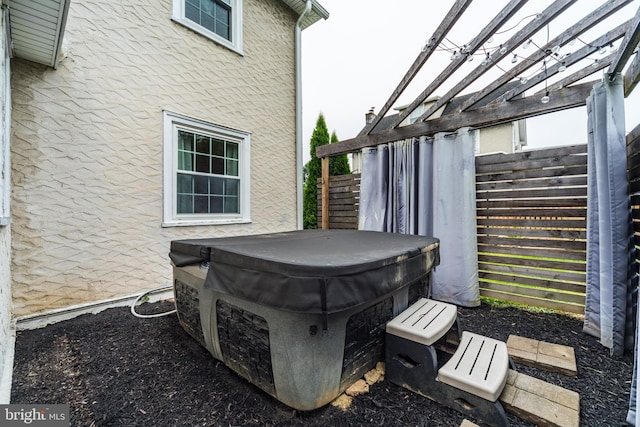 824 Lindale Ave, Drexel Hill, PA 19026 - view of patio with a hot tub and a pergola