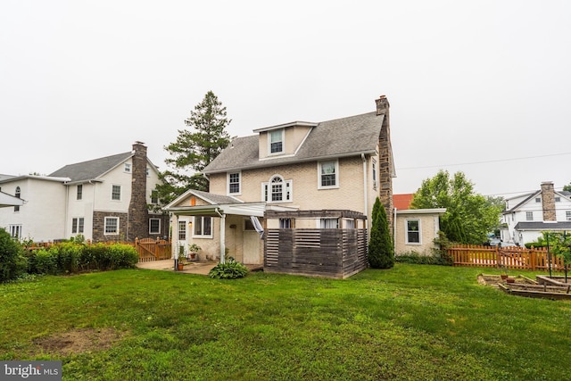 824 Lindale Ave, Drexel Hill, PA 19026 - rear view of house with a chimney, a patio area, and brick siding