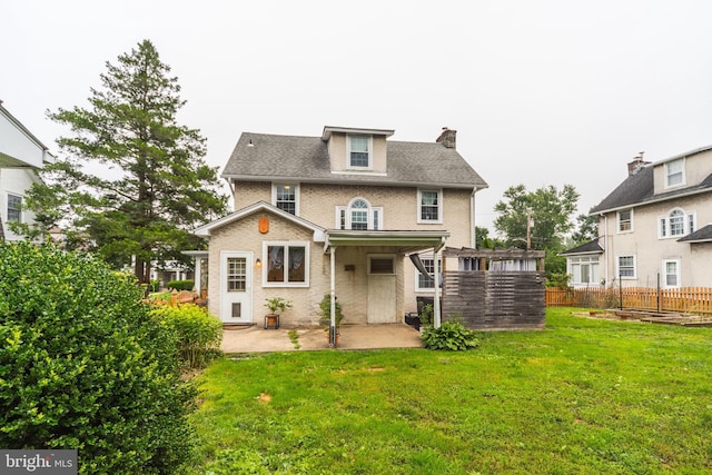 824 Lindale Ave, Drexel Hill, PA 19026 - back of house featuring a patio area, a chimney, and brick siding