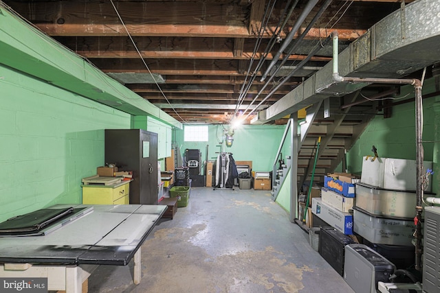 3635 Lyndale Ave, Baltimore, MD 21213 - below grade area featuring stairway and concrete block wall