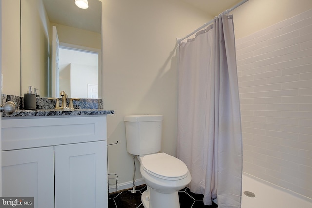 8207 Elm Ln, Chesapeake Beach, MD 20732 - full bathroom with vanity, a shower with shower curtain, and tile patterned floors