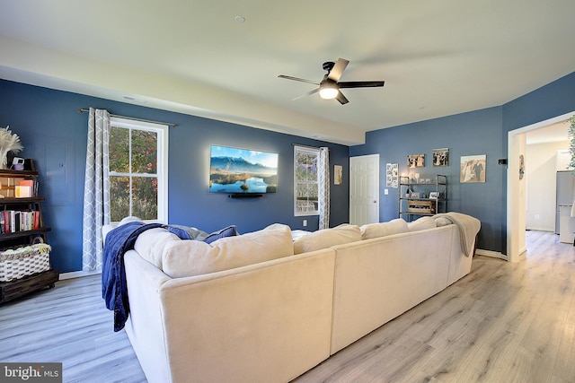 8207 Elm Ln, Chesapeake Beach, MD 20732 - living room featuring ceiling fan and light wood-style flooring