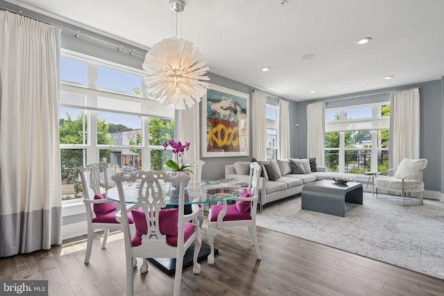 11336 Emerald Park Rd, Potomac, MD 20854 - living area with a chandelier, wood finished floors, and recessed lighting