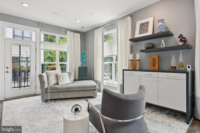 11336 Emerald Park Rd, Potomac, MD 20854 - living area with wood finished floors, a dry bar, and recessed lighting