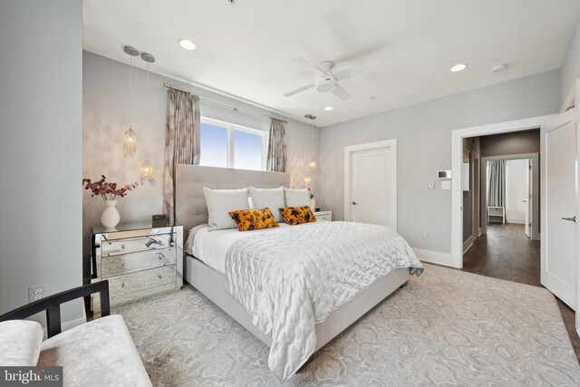 11336 Emerald Park Rd, Potomac, MD 20854 - bedroom featuring recessed lighting, wood finished floors, and ceiling fan