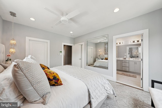 11336 Emerald Park Rd, Potomac, MD 20854 - bedroom featuring recessed lighting, ensuite bathroom, and ceiling fan