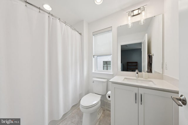 11336 Emerald Park Rd, Potomac, MD 20854 - bathroom featuring vanity, tile patterned floors, and a shower with curtain