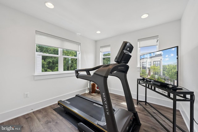 11336 Emerald Park Rd, Potomac, MD 20854 - workout area featuring recessed lighting and wood finished floors