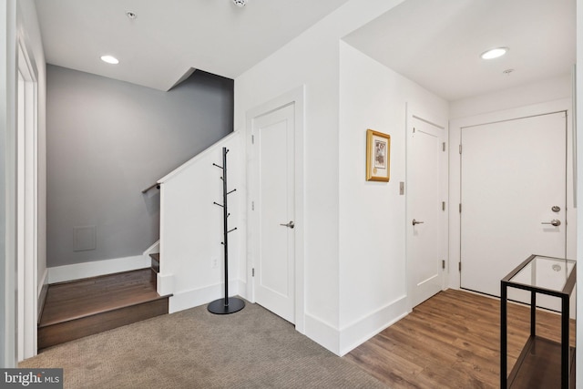 11336 Emerald Park Rd, Potomac, MD 20854 - foyer with stairs, recessed lighting, and wood finished floors