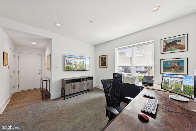 11336 Emerald Park Rd, Potomac, MD 20854 - home office with healthy amount of natural light, recessed lighting, and wood finished floors