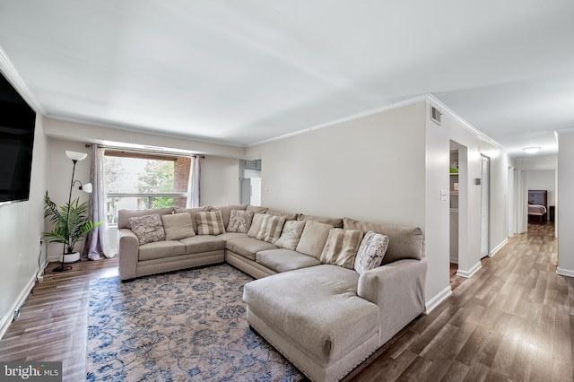7702 Hanover Pkwy Unit 301, Greenbelt, MD 20770 - living room with wood finished floors and ornamental molding