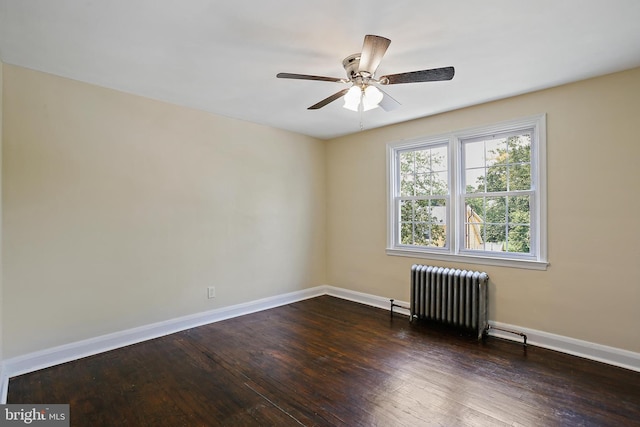 4713 Elsrode Ave, Baltimore, MD 21214 - empty room with radiator heating unit, dark wood-style floors, and ceiling fan