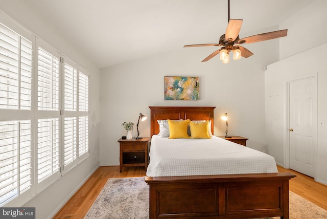 6498 Milva Ln, Springfield, VA 22150 - bedroom featuring light wood-style floors, vaulted ceiling, and ceiling fan