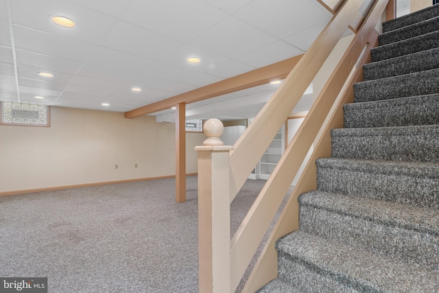 39 Haymarket Ln, Bryn Mawr, PA 19010 - stairs with carpet, recessed lighting, and a paneled ceiling