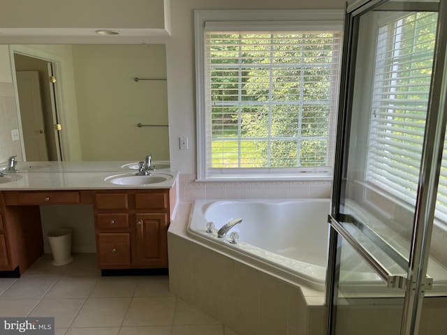 206 Excalibur Dr, Newtown Square, PA 19073 - full bathroom with double vanity, a garden tub, and tile patterned floors