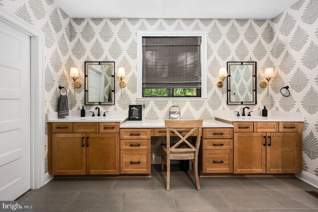 103 Wateredge Ln, Fredericksburg, VA 22406 - full bath with wallpapered walls, two vanities, and tile patterned flooring